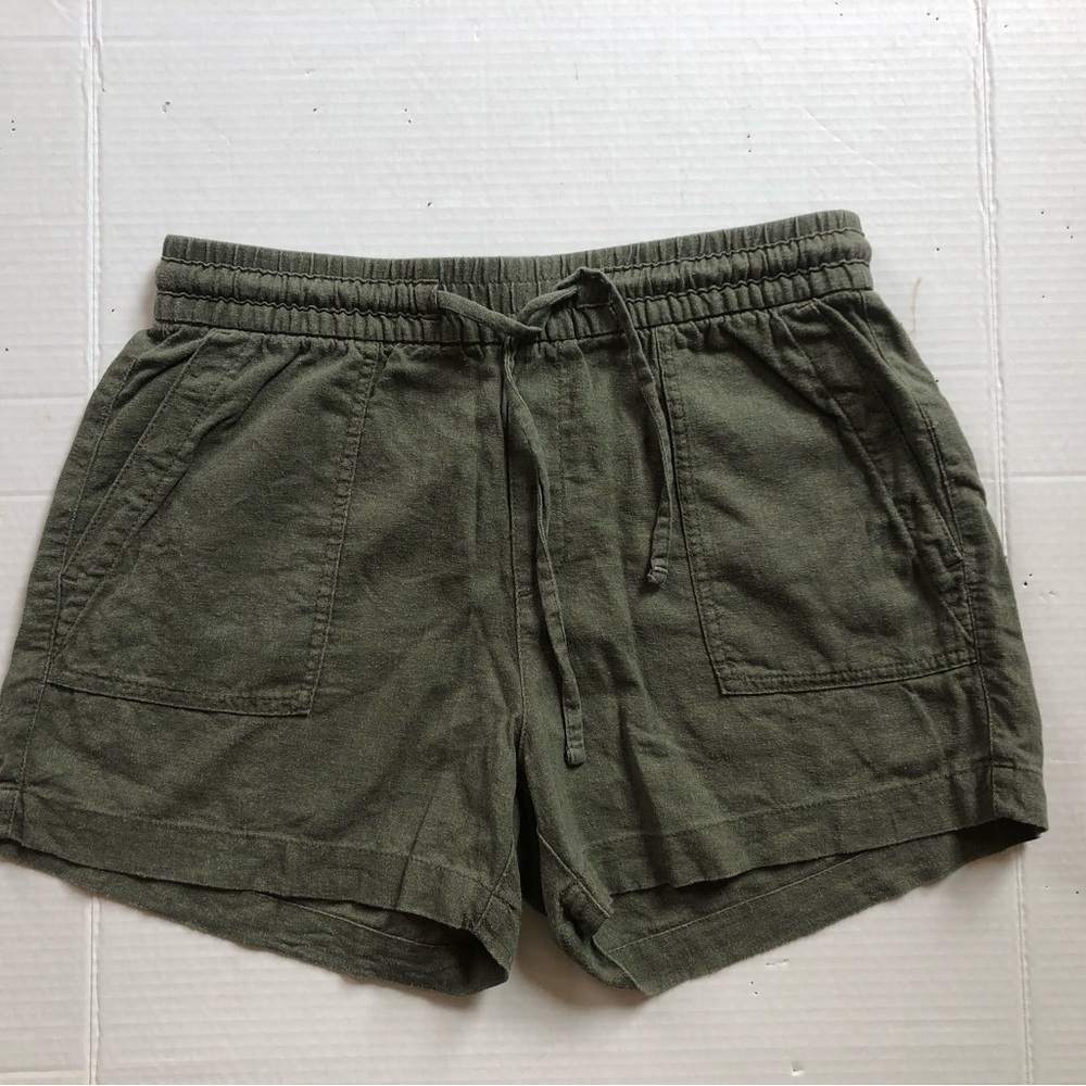 Army Green Linen Blend Shorts